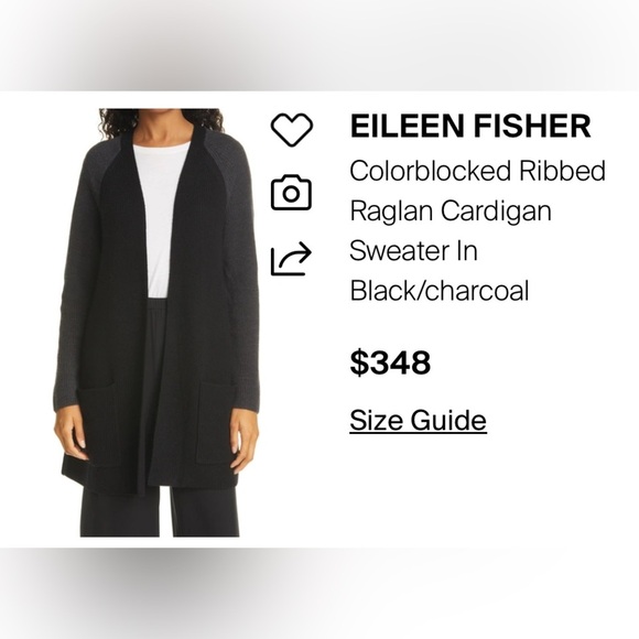 Eileen Fisher Extra Fine Merino Wool Cardigan Sweater Black Gray Size M Longline - Picture 11 of 12